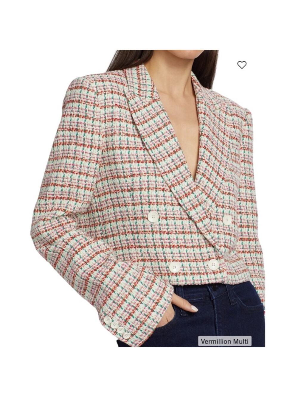 Derek Lam 10 Crosby Kyle Tweed Jacket Vermilion Multicolor Sz 14 Designer Blazer